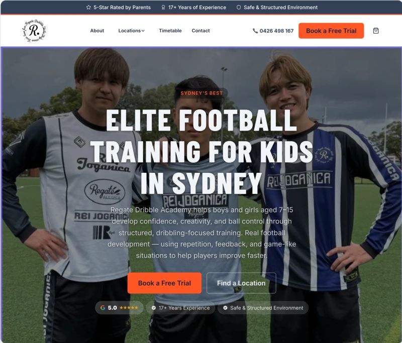 Regate Dribble Academy website homepage