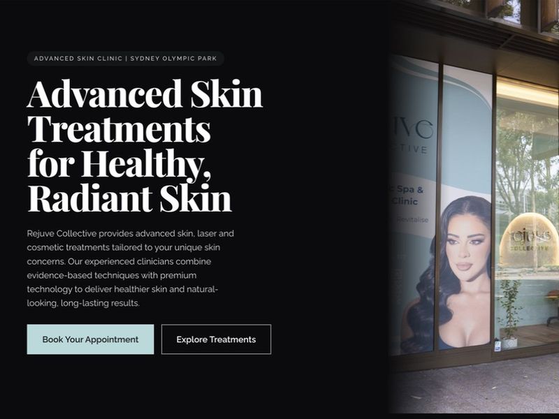 Rejuve Collective website homepage — advanced skin clinic in Sydney Olympic Park, built by Leadwave Studio.