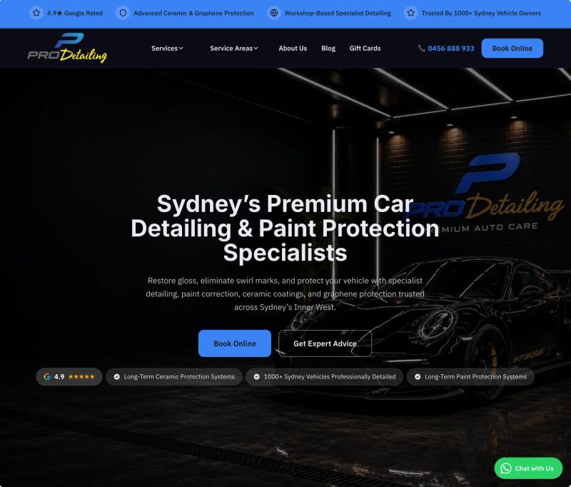 Pro Detailing Sydney website homepage